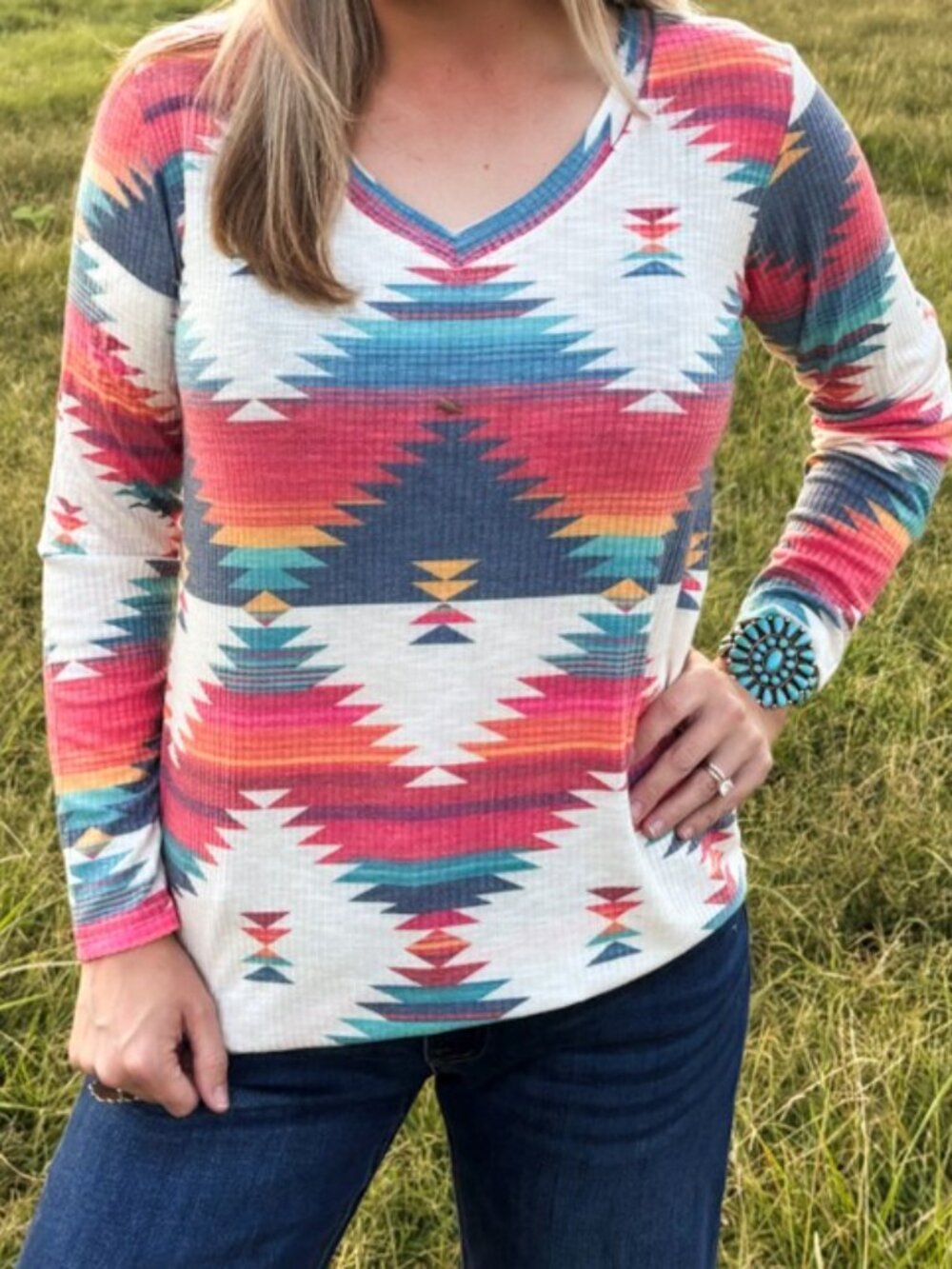 Santa Fe Aztec Top, size XL, Colorful print, new with tags!